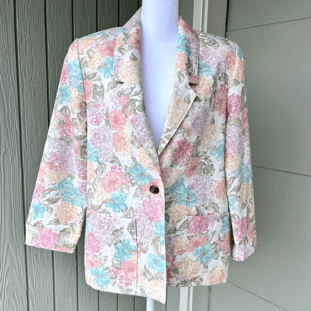 Vintage 80s Block Island Pastel Floral Blazer Jacket - Size 6, Made in USA